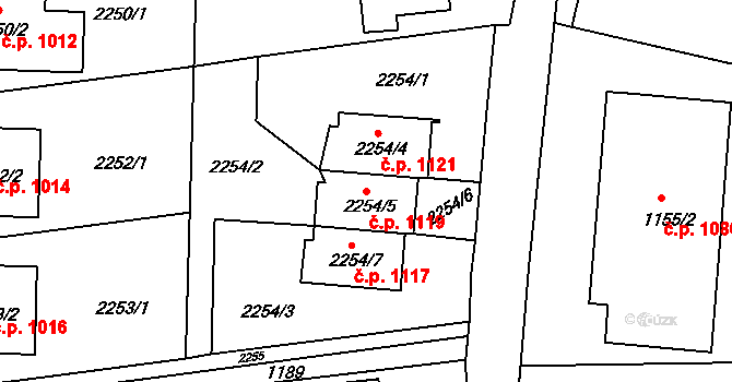 Lyžbice 1119, Třinec na parcele st. 2254/5 v KÚ Lyžbice, Katastrální mapa