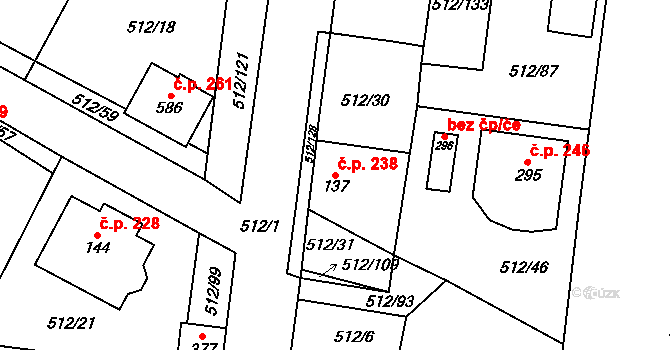 Bašť 238 na parcele st. 137 v KÚ Bašť, Katastrální mapa