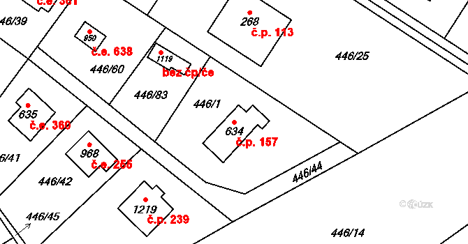 Kamenný Újezdec 157, Kamenný Přívoz na parcele st. 634 v KÚ Kamenný Přívoz, Katastrální mapa