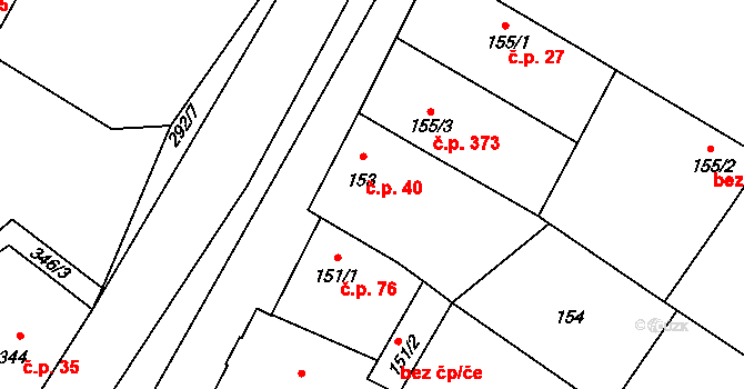 Kačice 40 na parcele st. 153 v KÚ Kačice, Katastrální mapa