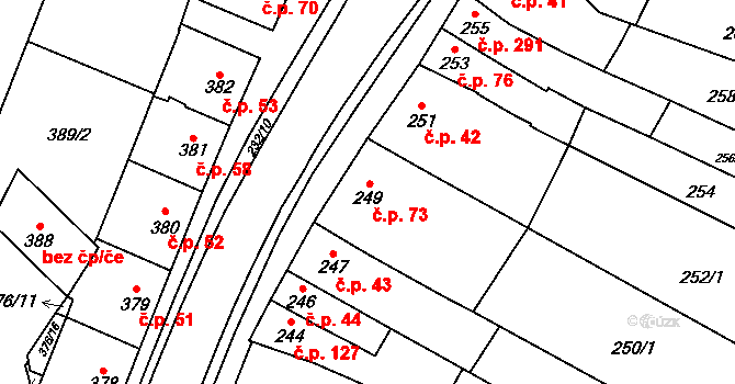 Kobylnice 73 na parcele st. 249 v KÚ Kobylnice u Brna, Katastrální mapa