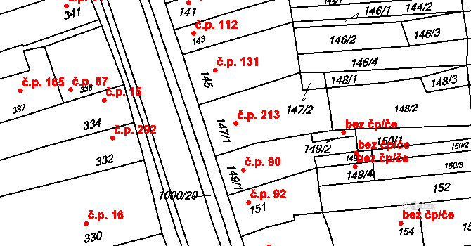 Žabčice 213 na parcele st. 147/1 v KÚ Žabčice, Katastrální mapa