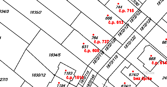 Tišnov 605 na parcele st. 631 v KÚ Tišnov, Katastrální mapa