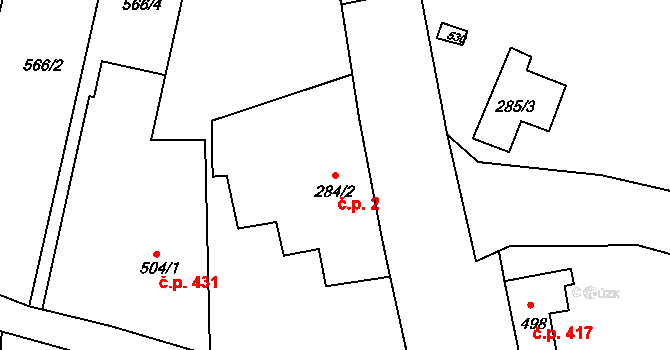 Dolní Podluží 2 na parcele st. 284/2 v KÚ Dolní Podluží, Katastrální mapa