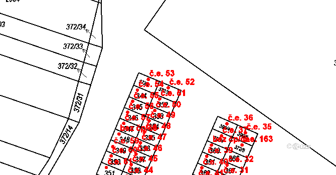 Lužice 52 na parcele st. 372/3 v KÚ Lužice u Hodonína, Katastrální mapa