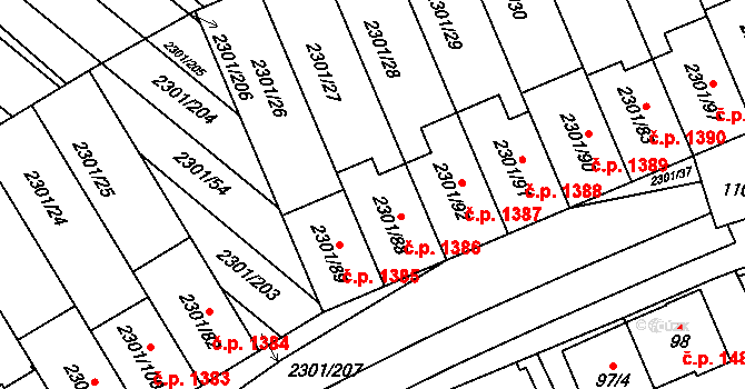 Dubňany 1386 na parcele st. 2301/88 v KÚ Dubňany, Katastrální mapa