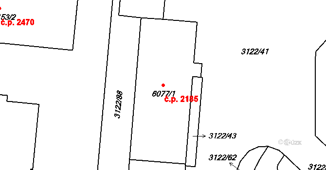 Pod Bezručovým vrchem 2185, Krnov na parcele st. 6077/1 v KÚ Krnov-Horní Předměstí, Katastrální mapa