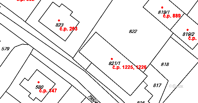 Rýmařov 1225,1226 na parcele st. 821/1 v KÚ Rýmařov, Katastrální mapa