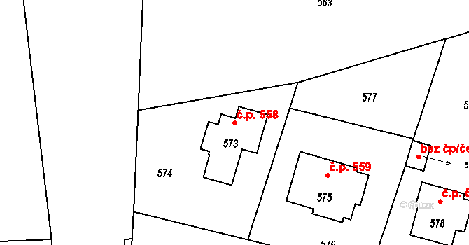 Horní Těrlicko 558, Těrlicko na parcele st. 573 v KÚ Horní Těrlicko, Katastrální mapa