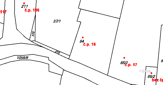Cerhenice 16 na parcele st. 84 v KÚ Cerhenice, Katastrální mapa