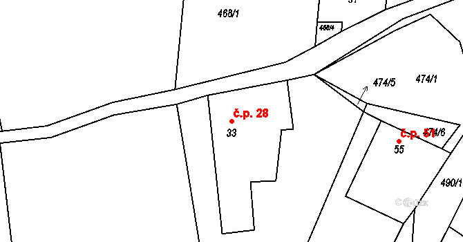Horní Bolíkov 28, Studená na parcele st. 33 v KÚ Horní Bolíkov, Katastrální mapa