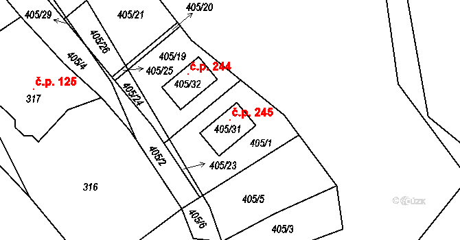 Klučov 245 na parcele st. 405/31 v KÚ Klučov u Českého Brodu, Katastrální mapa
