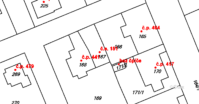 Hrádek nad Nisou 151 na parcele st. 167 v KÚ Hrádek nad Nisou, Katastrální mapa
