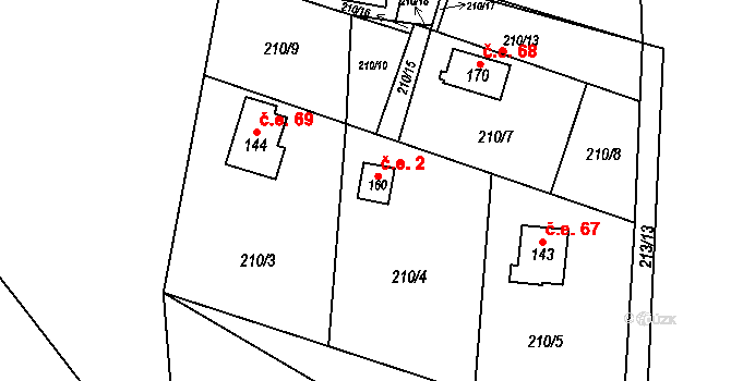 Olešnice 2 na parcele st. 160 v KÚ Olešnice u Turnova, Katastrální mapa