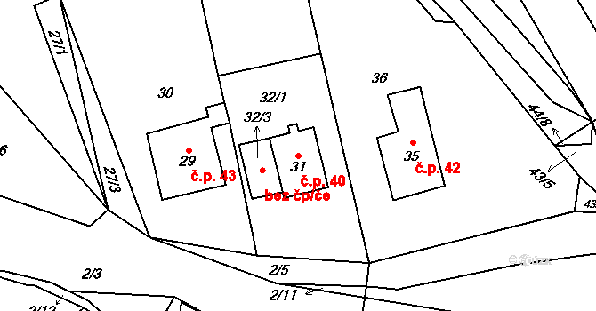 Hrádkov 40, Boskovice na parcele st. 31 v KÚ Hrádkov, Katastrální mapa