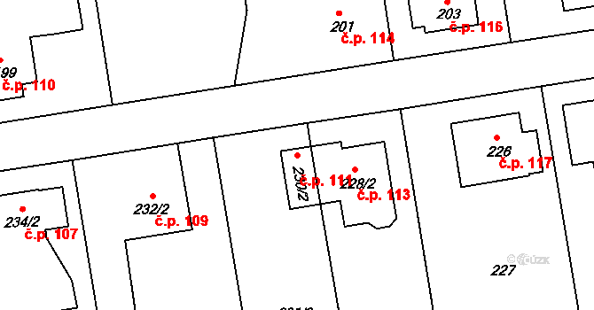 Klepačov 111, Blansko na parcele st. 230/2 v KÚ Klepačov, Katastrální mapa