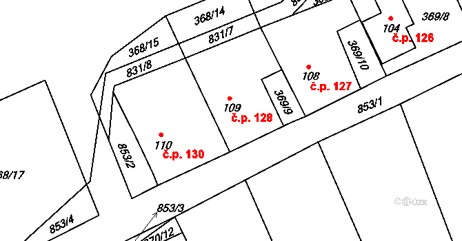 Pavlovice 128, Planá na parcele st. 109 v KÚ Pavlovice nad Mží, Katastrální mapa