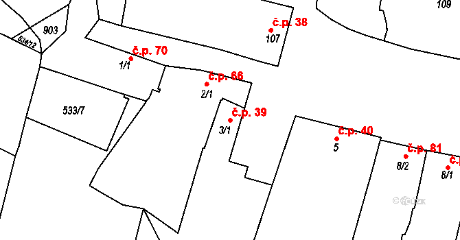 Míškovice 39 na parcele st. 3/1 v KÚ Míškovice, Katastrální mapa