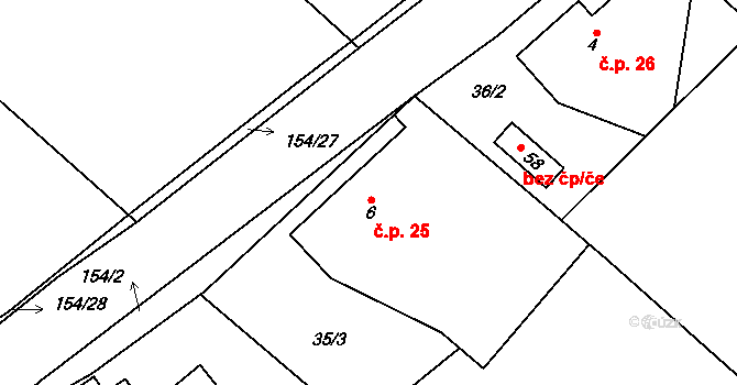 Olešnice 25, Bouzov na parcele st. 6 v KÚ Olešnice u Bouzova, Katastrální mapa