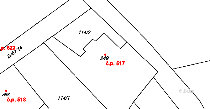 Uničov 517 na parcele st. 249 v KÚ Uničov, Katastrální mapa
