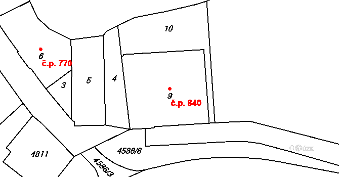 Město 840, Orlová na parcele st. 9 v KÚ Orlová, Katastrální mapa