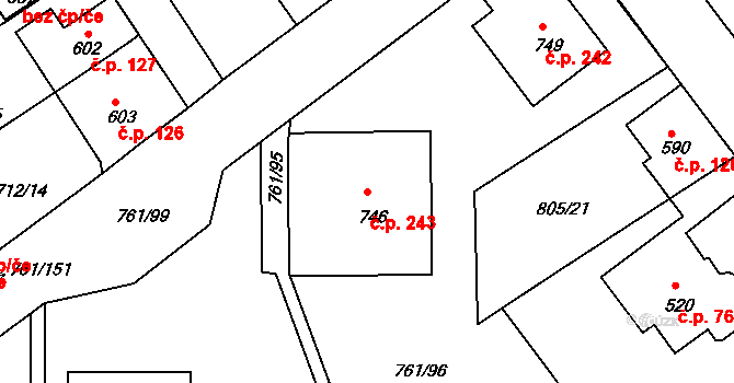 Děčín IX-Bynov 243, Děčín na parcele st. 746 v KÚ Bynov, Katastrální mapa