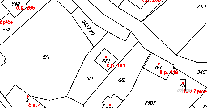 Lačnov 191 na parcele st. 331 v KÚ Lačnov, Katastrální mapa