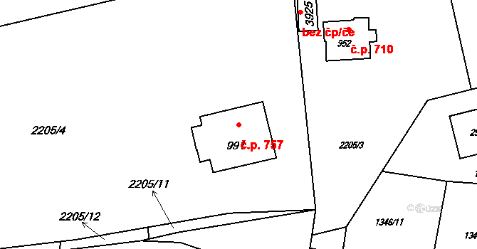 Rožnov pod Radhoštěm 757 na parcele st. 991 v KÚ Rožnov pod Radhoštěm, Katastrální mapa
