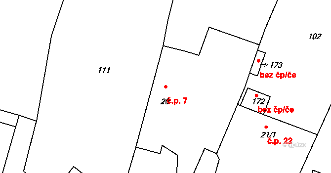 Drahenice 7 na parcele st. 20 v KÚ Drahenice, Katastrální mapa