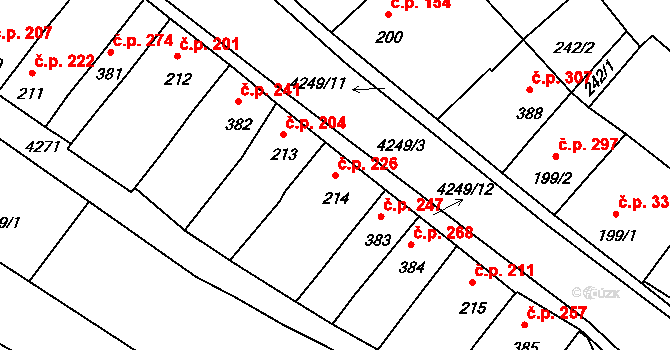 Kardašova Řečice 226 na parcele st. 214 v KÚ Kardašova Řečice, Katastrální mapa