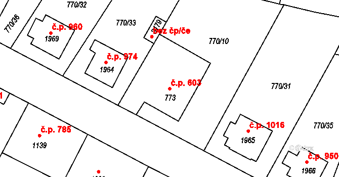 Strakonice I 603, Strakonice na parcele st. 773 v KÚ Strakonice, Katastrální mapa
