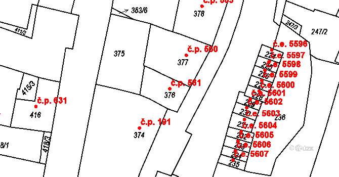 Kadaň 561 na parcele st. 376 v KÚ Kadaň, Katastrální mapa