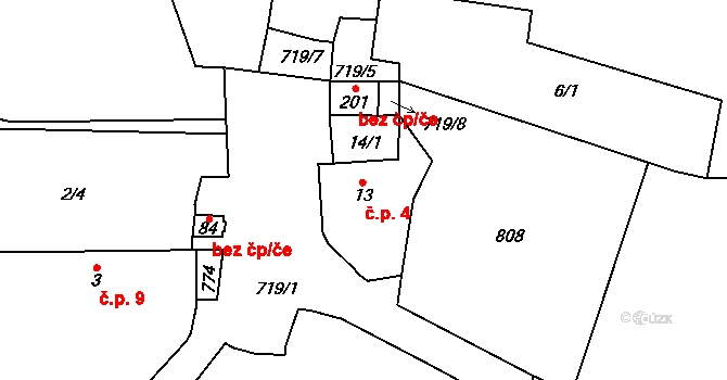 Lysec 4, Bžany na parcele st. 13 v KÚ Lysec, Katastrální mapa