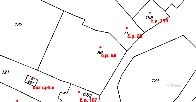 Dukovany 54 na parcele st. 69 v KÚ Dukovany, Katastrální mapa