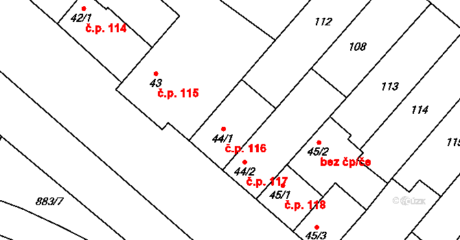 Hrotovice 116 na parcele st. 44/1 v KÚ Hrotovice, Katastrální mapa