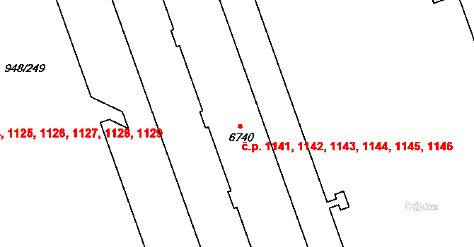 Horka-Domky 1141,1142,1143,1144,, Třebíč na parcele st. 6740 v KÚ Třebíč, Katastrální mapa