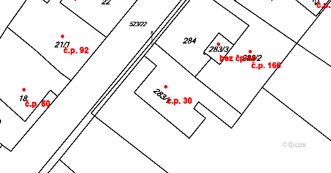 Vrbice 30, Bohumín na parcele st. 283/1 v KÚ Vrbice nad Odrou, Katastrální mapa