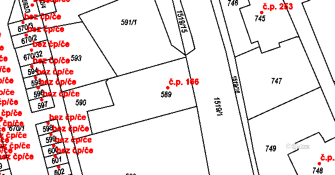 Záblatí 166, Bohumín na parcele st. 589 v KÚ Záblatí u Bohumína, Katastrální mapa
