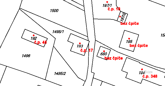 Vranové 1.díl 17, Malá Skála na parcele st. 193 v KÚ Vranové I, Katastrální mapa