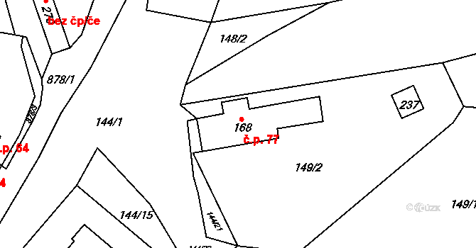 Žerotín 77 na parcele st. 168 v KÚ Žerotín u Panenského Týnce, Katastrální mapa