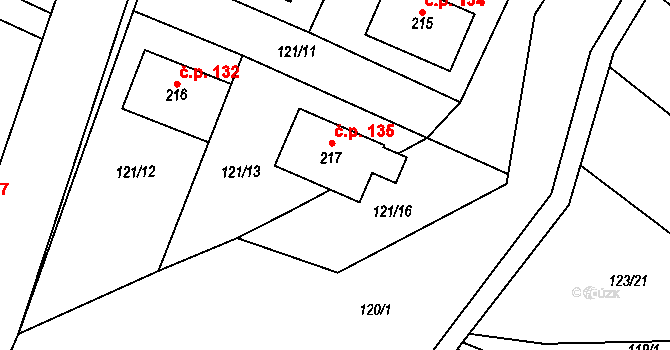 Pnětluky 135 na parcele st. 217 v KÚ Pnětluky, Katastrální mapa