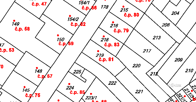 Prosetice 81, Teplice na parcele st. 219 v KÚ Prosetice, Katastrální mapa
