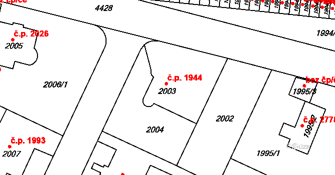 Teplice 1944 na parcele st. 2003 v KÚ Teplice, Katastrální mapa