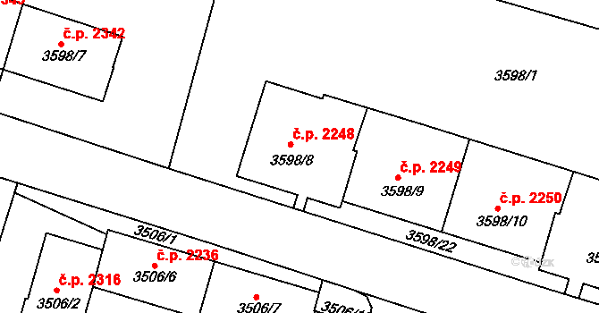 Teplice 2248 na parcele st. 3598/8 v KÚ Teplice, Katastrální mapa