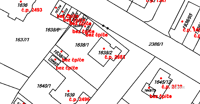 Teplice 2851 na parcele st. 1638/2 v KÚ Teplice, Katastrální mapa