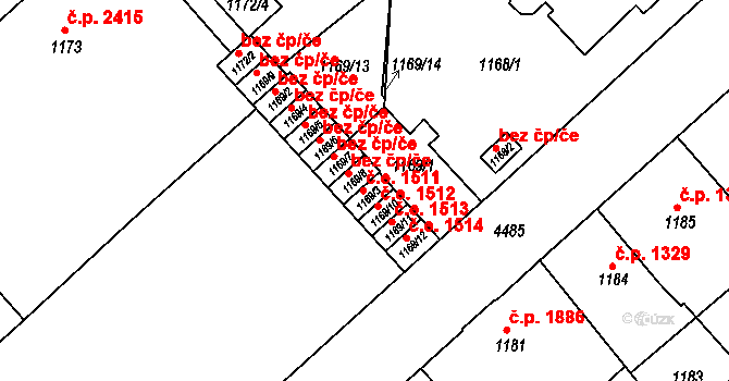 Teplice 1511 na parcele st. 1169/3 v KÚ Teplice, Katastrální mapa