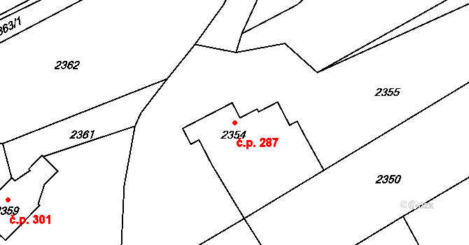 Brušperk 287 na parcele st. 2354 v KÚ Brušperk, Katastrální mapa