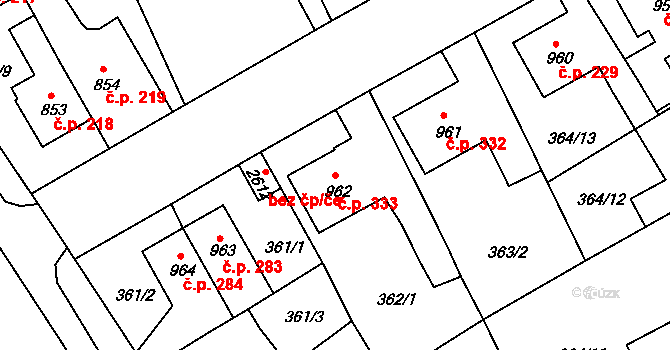 Plzeňské Předměstí 333, Rokycany na parcele st. 962 v KÚ Rokycany, Katastrální mapa