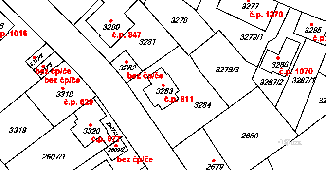 Sokolov 811 na parcele st. 3283 v KÚ Sokolov, Katastrální mapa