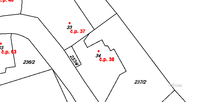 Lejšovka 38 na parcele st. 34 v KÚ Lejšovka, Katastrální mapa